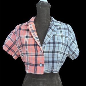 Adika Pink and Blue Plaid Button Down Shirt